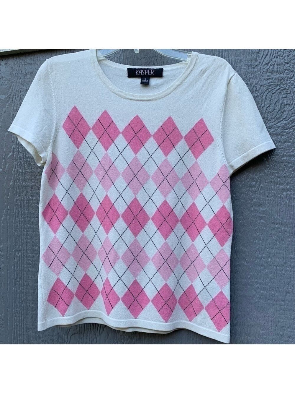 Argyle geometric print short sleeved crew neck tee top preppy pastel